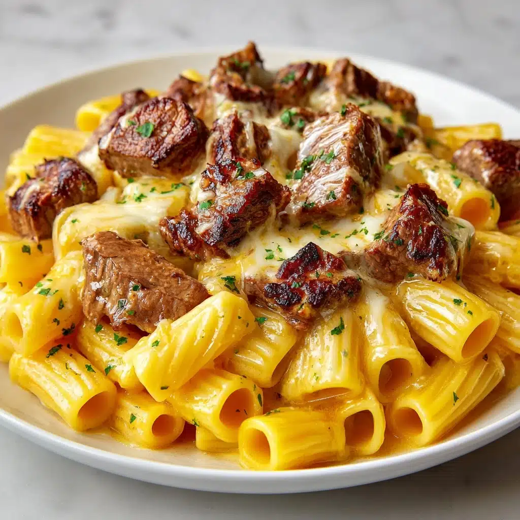 Garlic Butter Steak Tips with Cheesy Rigatoni Recipe - Recipe Image