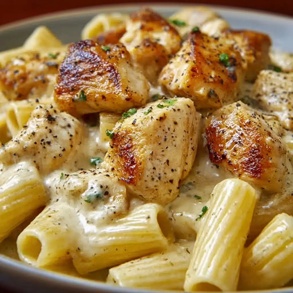 Creamy Garlic Butter Chicken and Rigatoni in Parmesan Sauce Recipe - Recipe Image