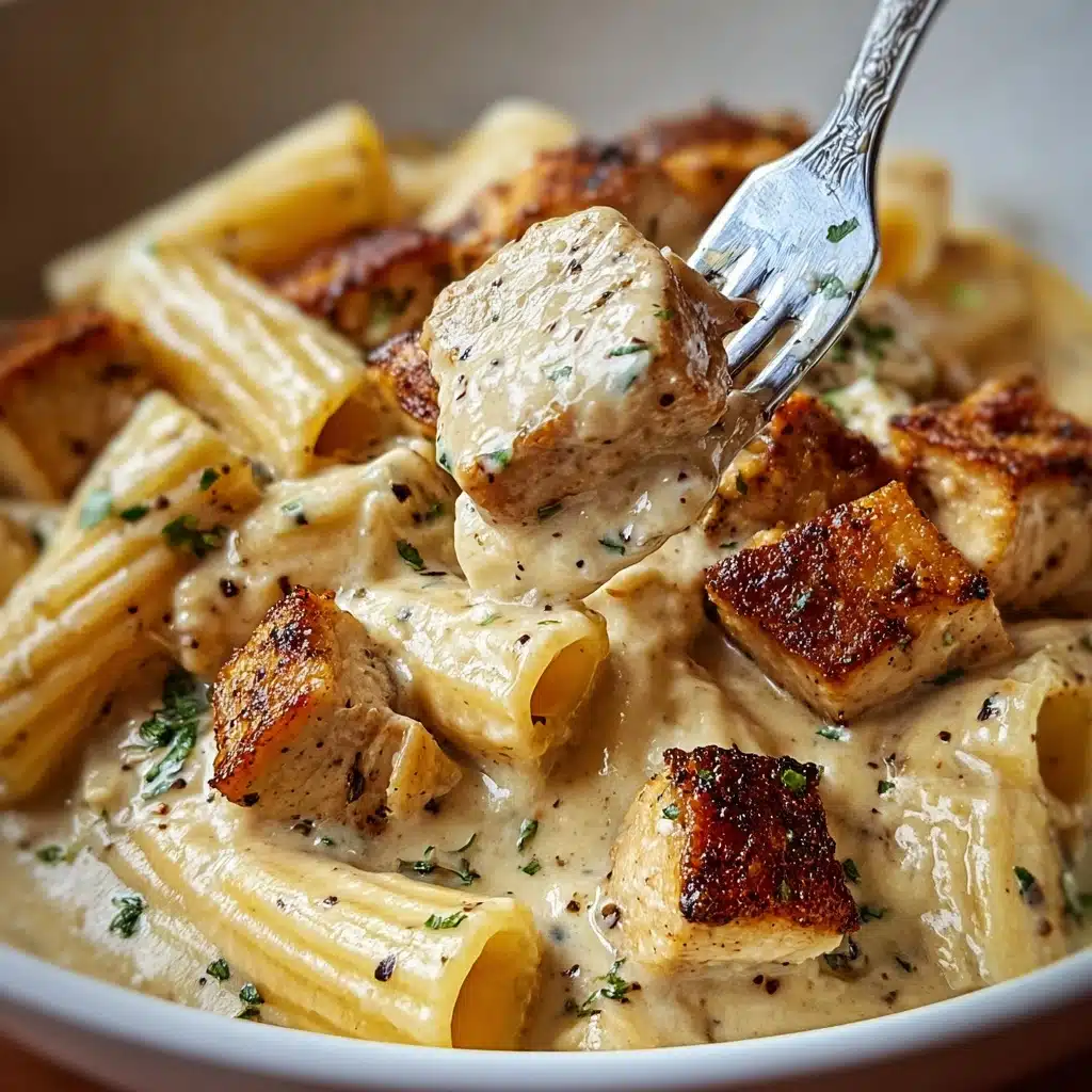 Creamy Garlic Butter Chicken and Rigatoni in Parmesan Sauce Recipe - Recipe Image