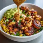 Grilled Shrimp Bowl with Avocado, Corn Salsa & Creamy Sauce Recipe