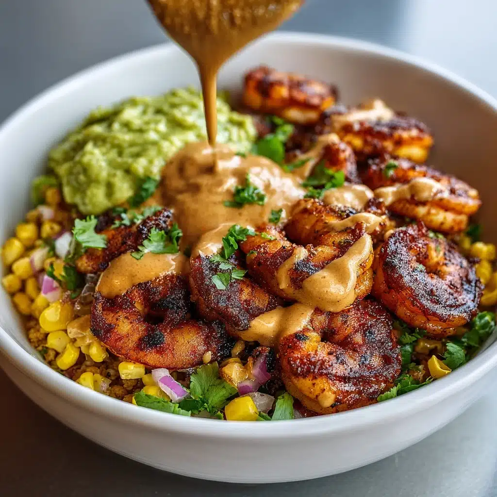 Grilled Shrimp Bowl with Avocado, Corn Salsa & Creamy Sauce Recipe
