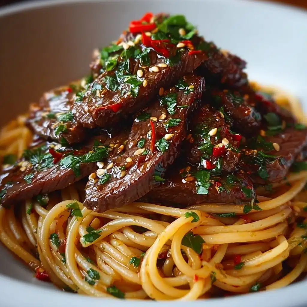 Sweet and Spicy Garlic Steak Pasta Recipe - Recipe Image