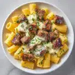 Garlic Butter Steak Tips with Cheesy Rigatoni Recipe