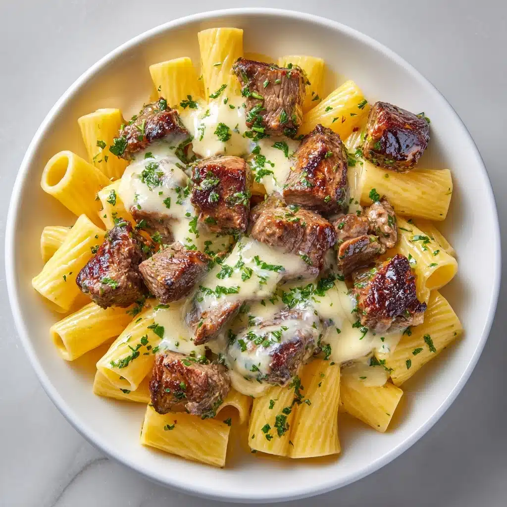 Garlic Butter Steak Tips with Cheesy Rigatoni Recipe