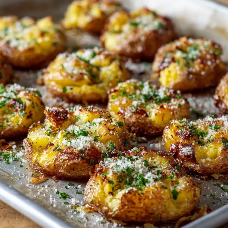 Baked Smashed Potatoes With Garlic & Parmesan Recipe