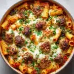 a Meatballs with Garlic Spinach Rigatoni Recipe