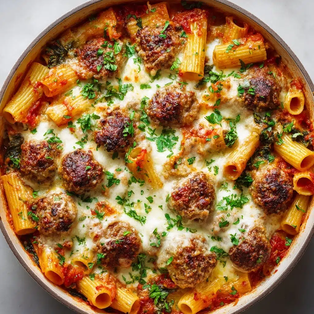 a Meatballs with Garlic Spinach Rigatoni Recipe - Recipe Image