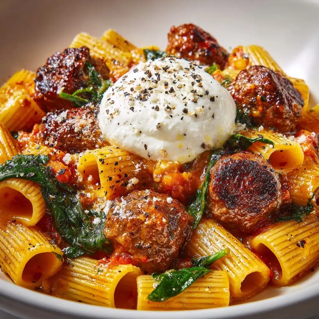a Meatballs with Garlic Spinach Rigatoni Recipe - Recipe Image