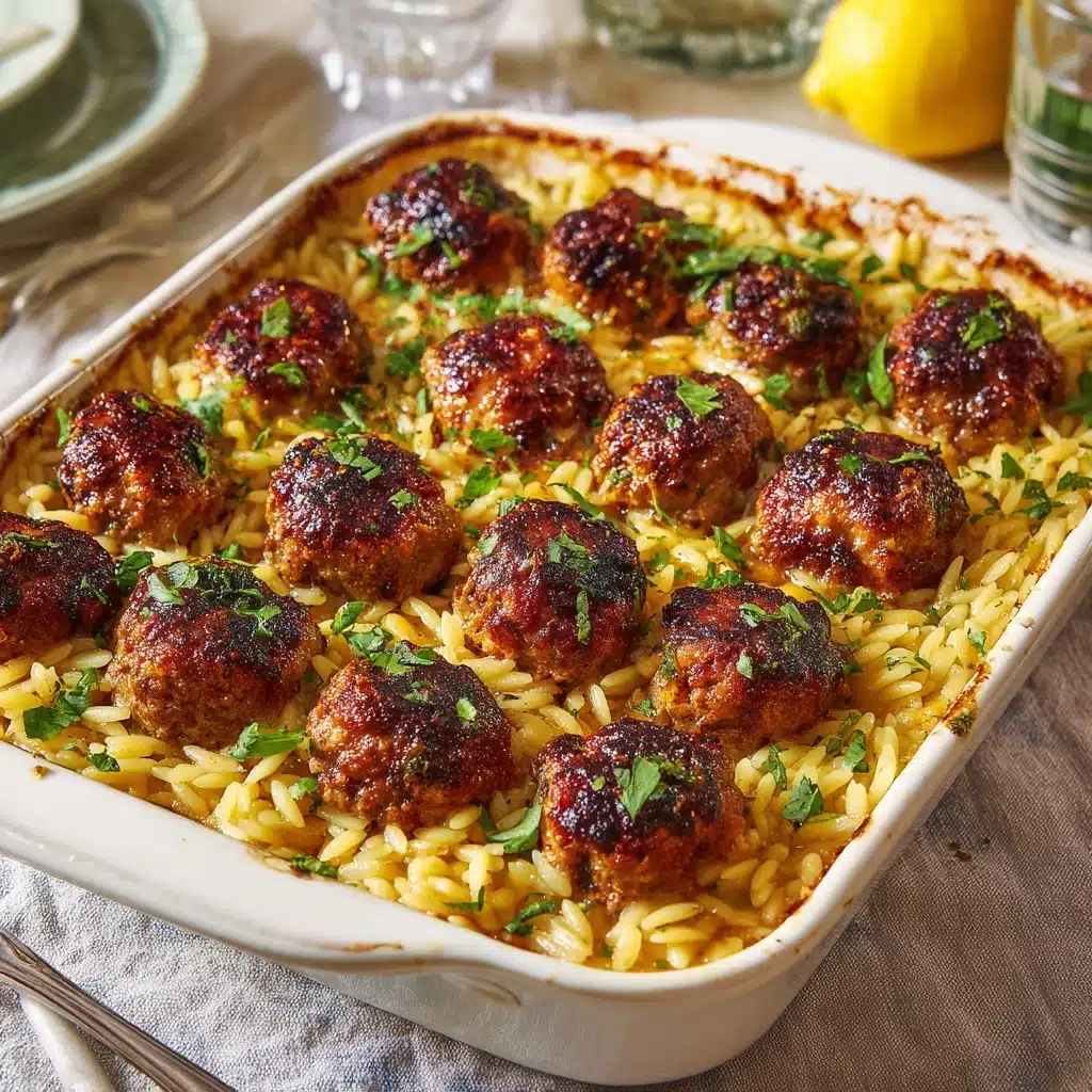 Greek Chicken Meatballs with Lemon Orzo Recipe - Recipe Image