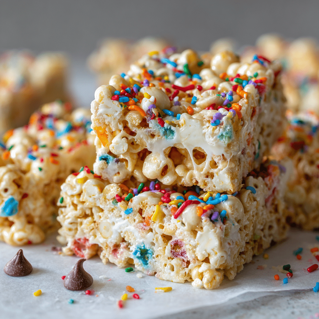 Homemade Funfetti Marshmallow Popcorn Treats Recipe - Recipe Image