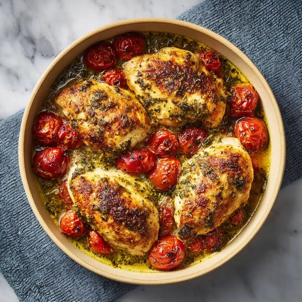 Creamy Pesto Chicken with Roasted Tomatoes Recipe - Recipe Image