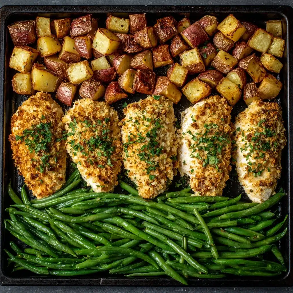 Parmesan Crusted Chicken Sheet Pan Dinner Recipe - Recipe Image