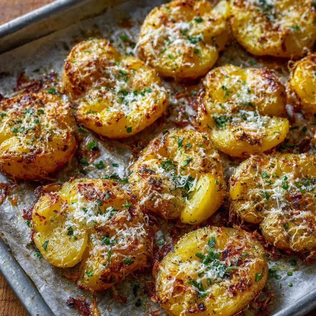 Baked Smashed Potatoes With Garlic & Parmesan Recipe - Recipe Image