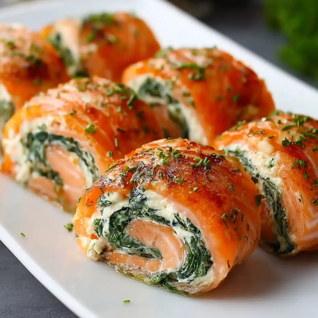 Spinach & Feta Stuffed Salmon Pinwheels Recipe - Recipe Image
