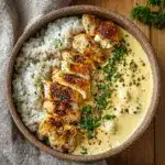 Chicken and Rice Bowls with Creamy Garlic Sauce Recipe