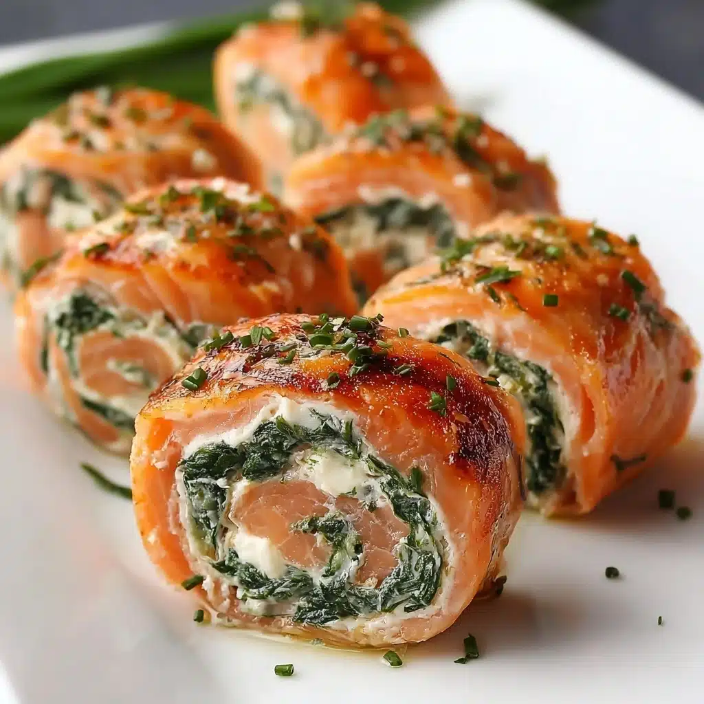 Spinach & Feta Stuffed Salmon Pinwheels Recipe - Recipe Image
