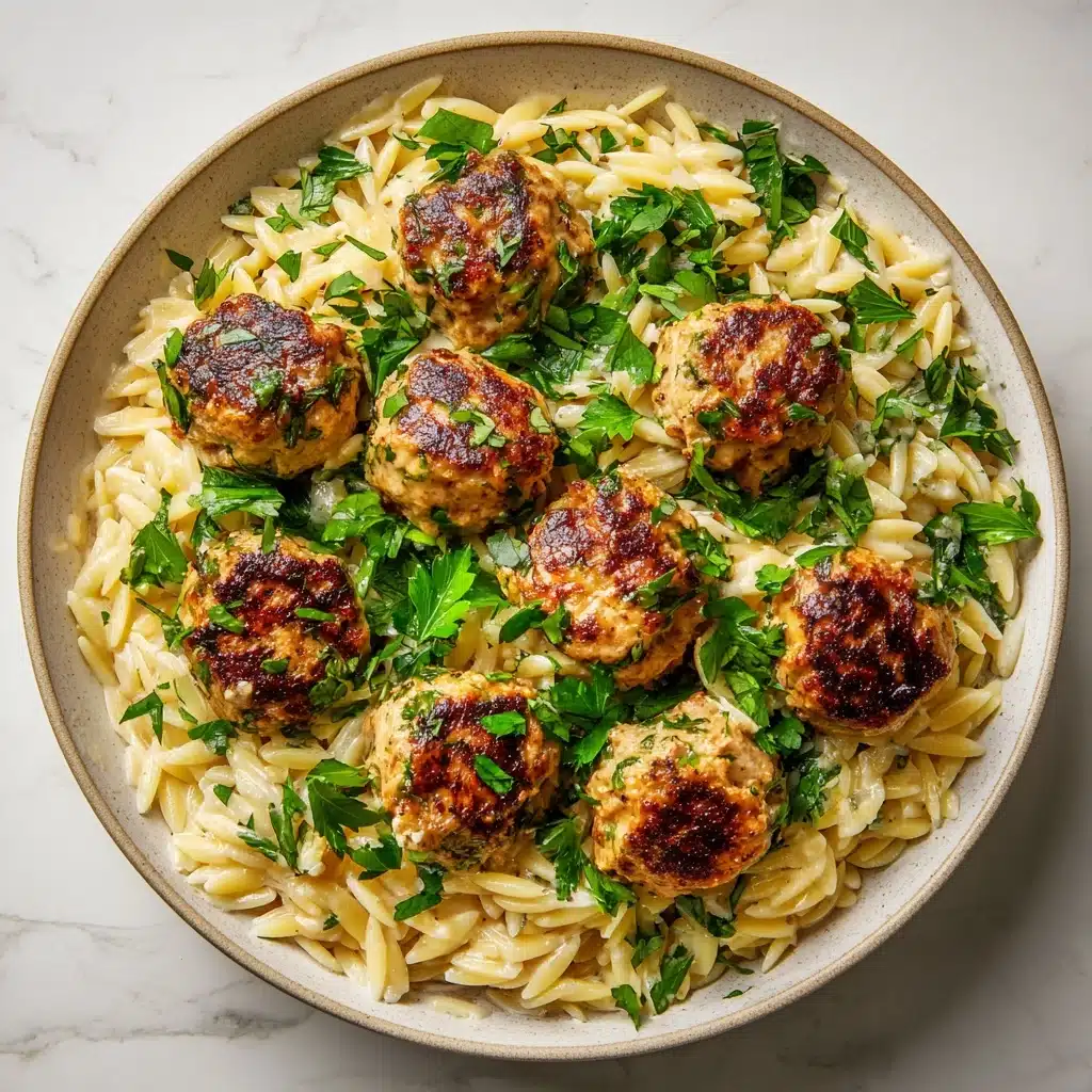 Lemon Garlic Chicken Meatballs with Creamy Orzo Recipe - Recipe Image