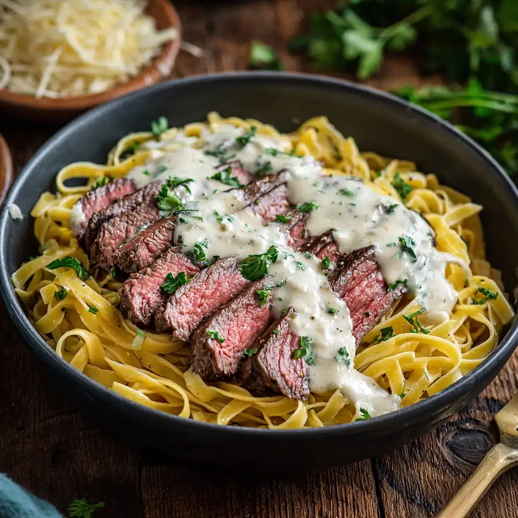 Serve the pasta topped with the cooked steak strips Recipe - Recipe Image