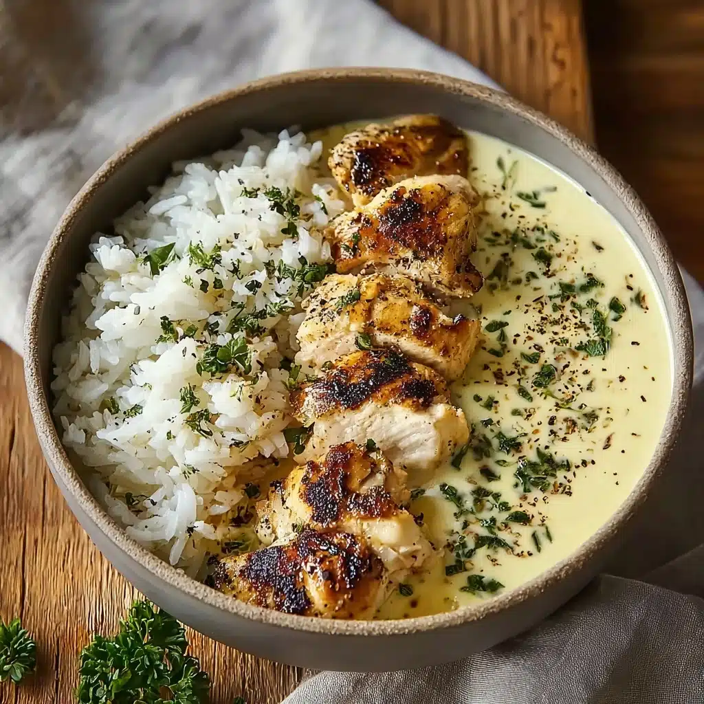 Chicken and Rice Bowls with Creamy Garlic Sauce Recipe - Recipe Image