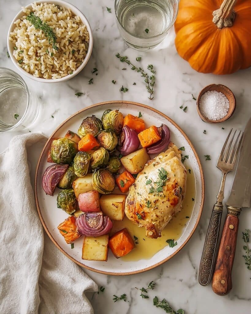 Autumn Chicken Dinner with Roasted Vegetables and Creamy Herb Sauce Recipe