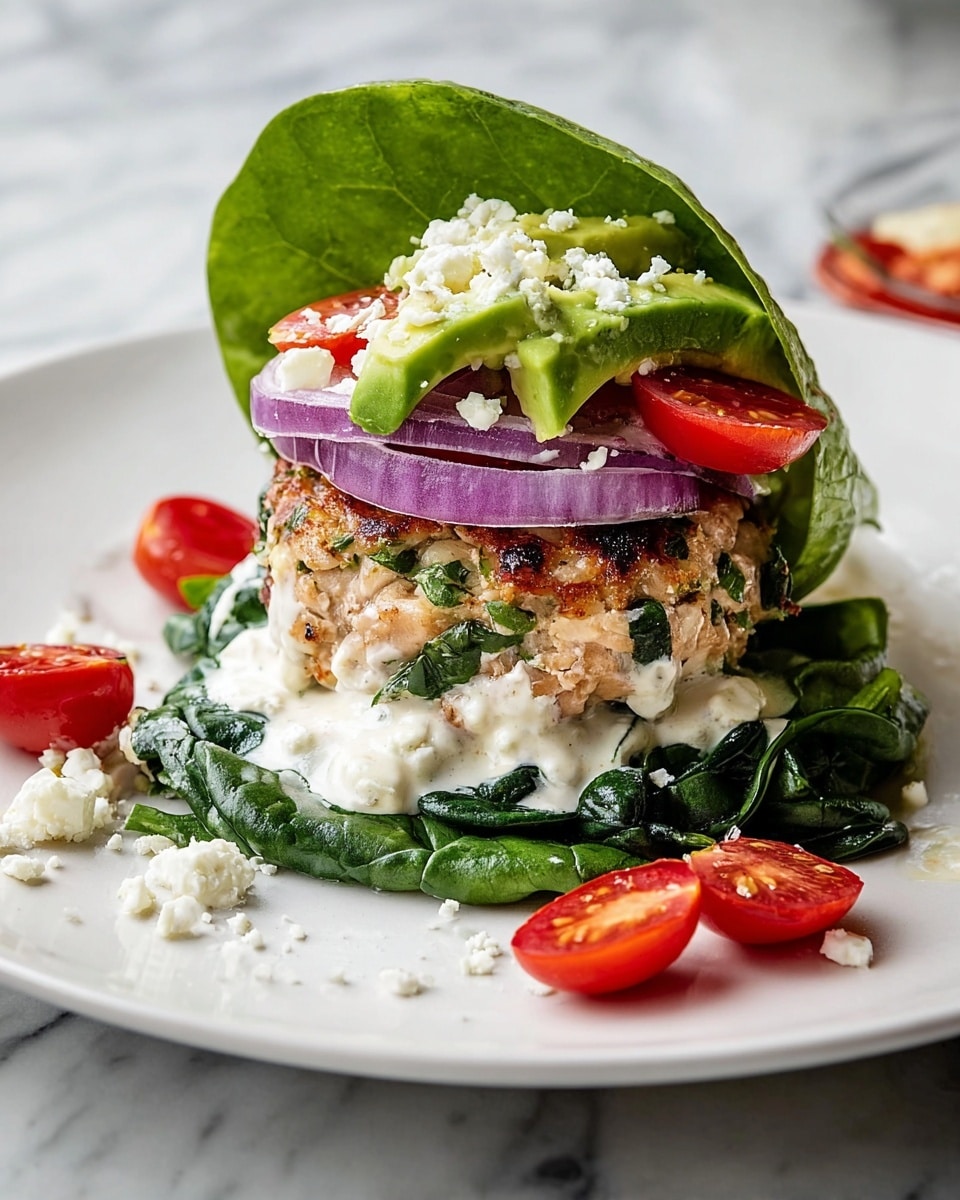 The image shows four golden-brown patties with a slightly crispy outer layer and visible bits of green herbs and reddish pieces mixed throughout, each patty about one layer thick. They sit on large, bright green lettuce leaves that create a fresh base underneath, all arranged on a white plate. The patty surfaces look textured with small charred spots, while the lettuce leaves are smooth and leafy with natural folds, placed on a white marbled textured surface. photo taken with an iphone --ar 4:5 --v 7
