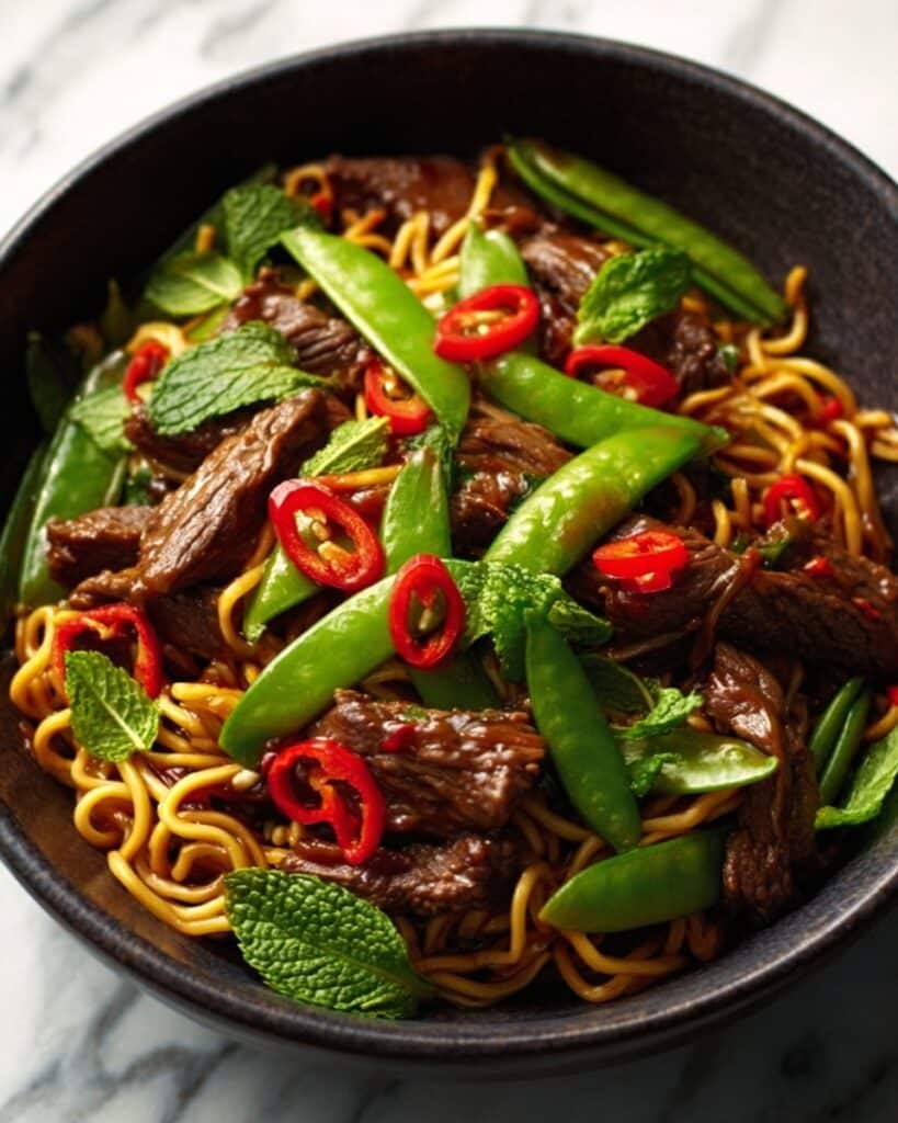 Sweet & Savory Beef Stir Fry with Tender Noodles and a Glossy Garlic-Soy Glaze Recipe