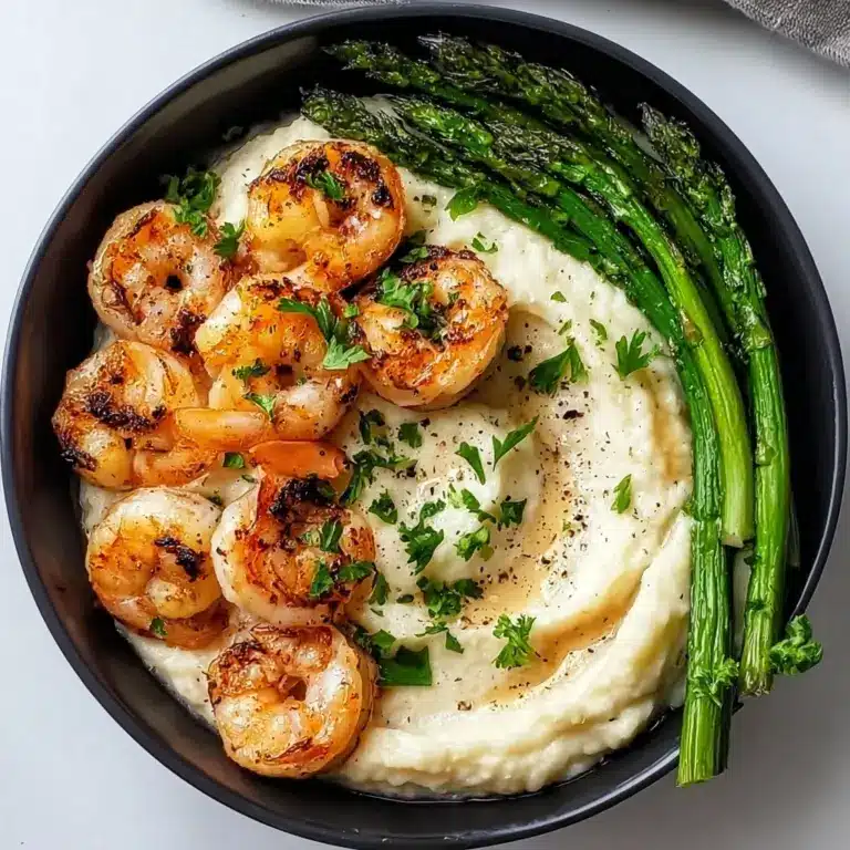 Grilled Shrimp Bowl with Asparagus & Creamy Garlic Sauce Recipe