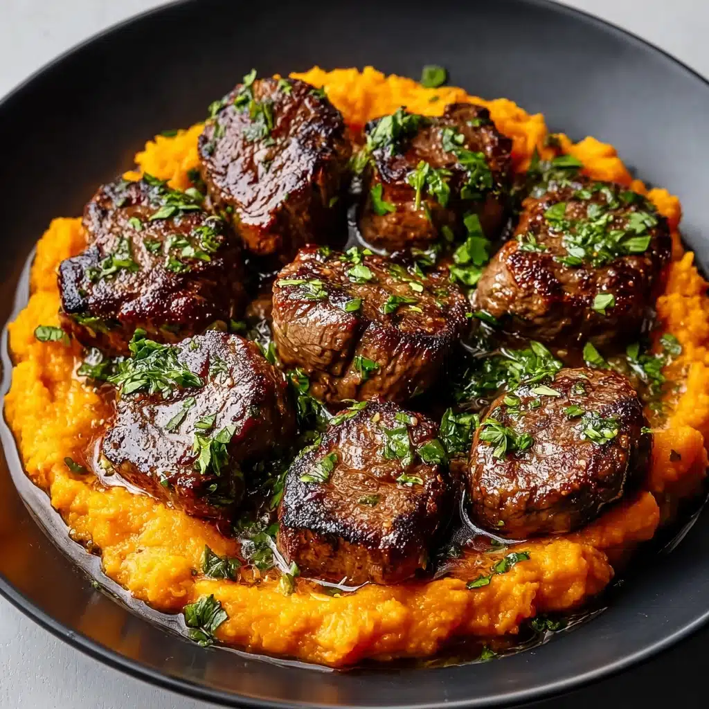 Garlic Butter Steak Bites with Sweet Potato Mash Recipe