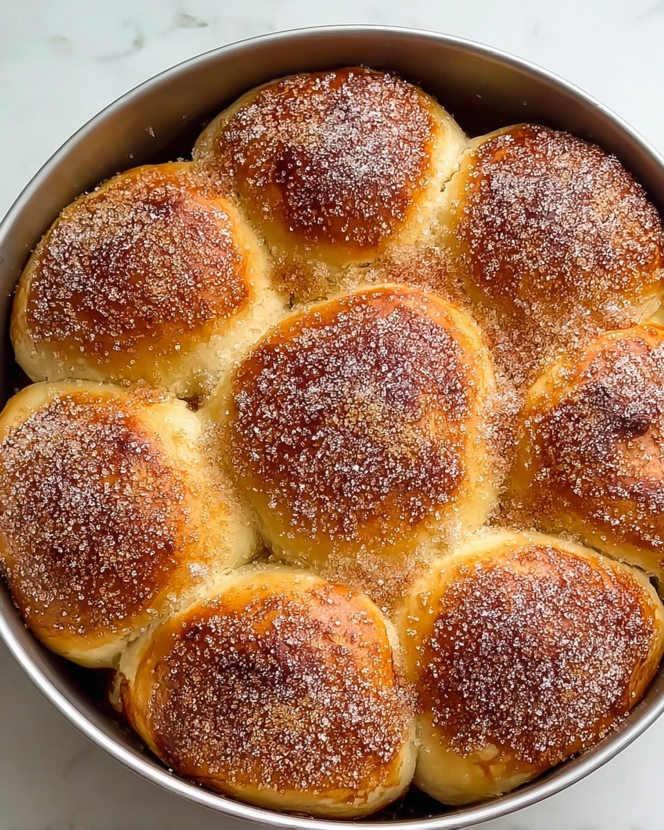 A stack of round apple-filled pastries is placed on a white plate with a white marbled texture underneath. The pastries have a golden-brown, lightly crisp outer layer covered in a coating of cinnamon sugar with a grainy texture. One pastry is broken open and positioned on top, revealing a soft white dough interior and a moist, chunky filling of cooked, caramelized apple pieces in a light brown sauce inside. The background includes blurred elements, such as a green apple, adding color contrast. Photo taken with an iphone --ar 4:5 --v 7