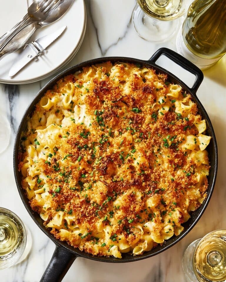 Creamy Tuna Noodle Casserole with Cheddar, Green Peas, and Crispy Panko Topping Recipe