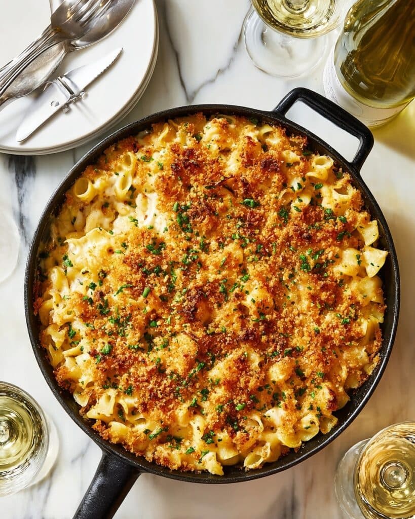 Creamy Tuna Noodle Casserole with Cheddar, Green Peas, and Crispy Panko Topping Recipe