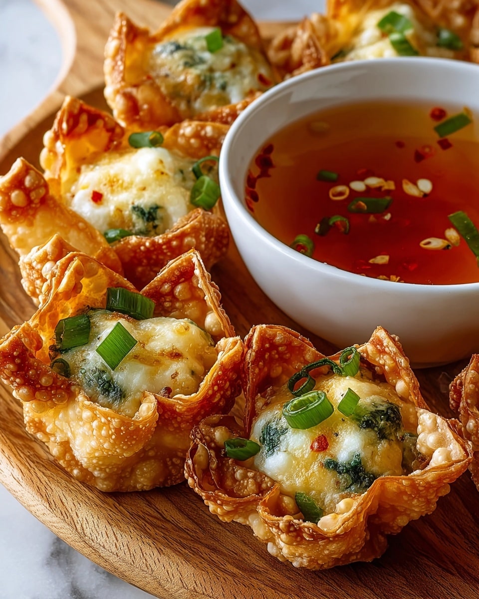 A white plate full of crispy, golden-brown fried wontons with bubbly texture, each shaped into small squares with puffed centers showing a light cream color inside, garnished with small bits of green onion scattered on top. In the background, there is a white bowl filled with a dark brown dipping sauce that has visible chili flakes floating on its surface, all set on a white marbled texture. Photo taken with an iphone --ar 4:5 --v 7