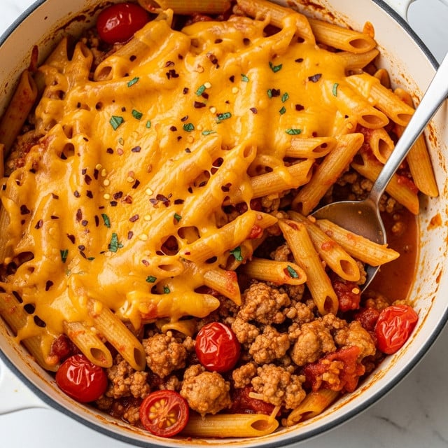 Ground Turkey Pasta with Creamy Tomato and Cheese Sauce Recipe