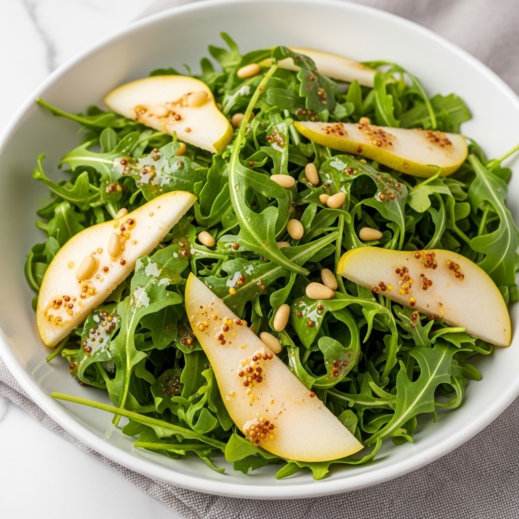 Rocket and Pear Salad with Parmesan and Toasted Pine Nuts Recipe