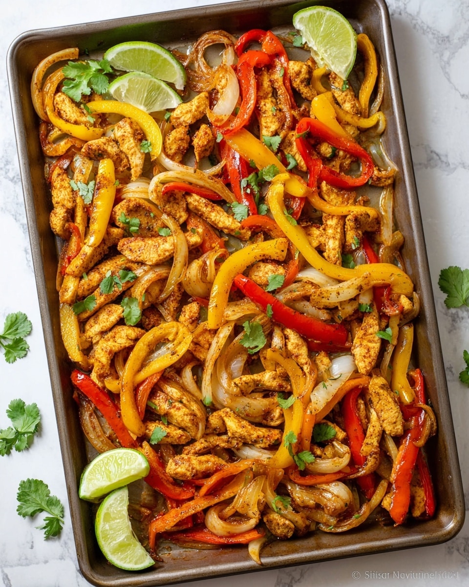 A white plate holds a soft, lightly charred tortilla as the base layer. On top, there are pieces of cooked chicken, browned and spiced, mixed with bright red and yellow cooked pepper strips. Fresh green cilantro leaves are scattered over the chicken and peppers. To the side on the plate, two lime wedges add a fresh green-yellow accent. The plate is set on a white marbled texture. photo taken with an iphone --ar 4:5 --v 7