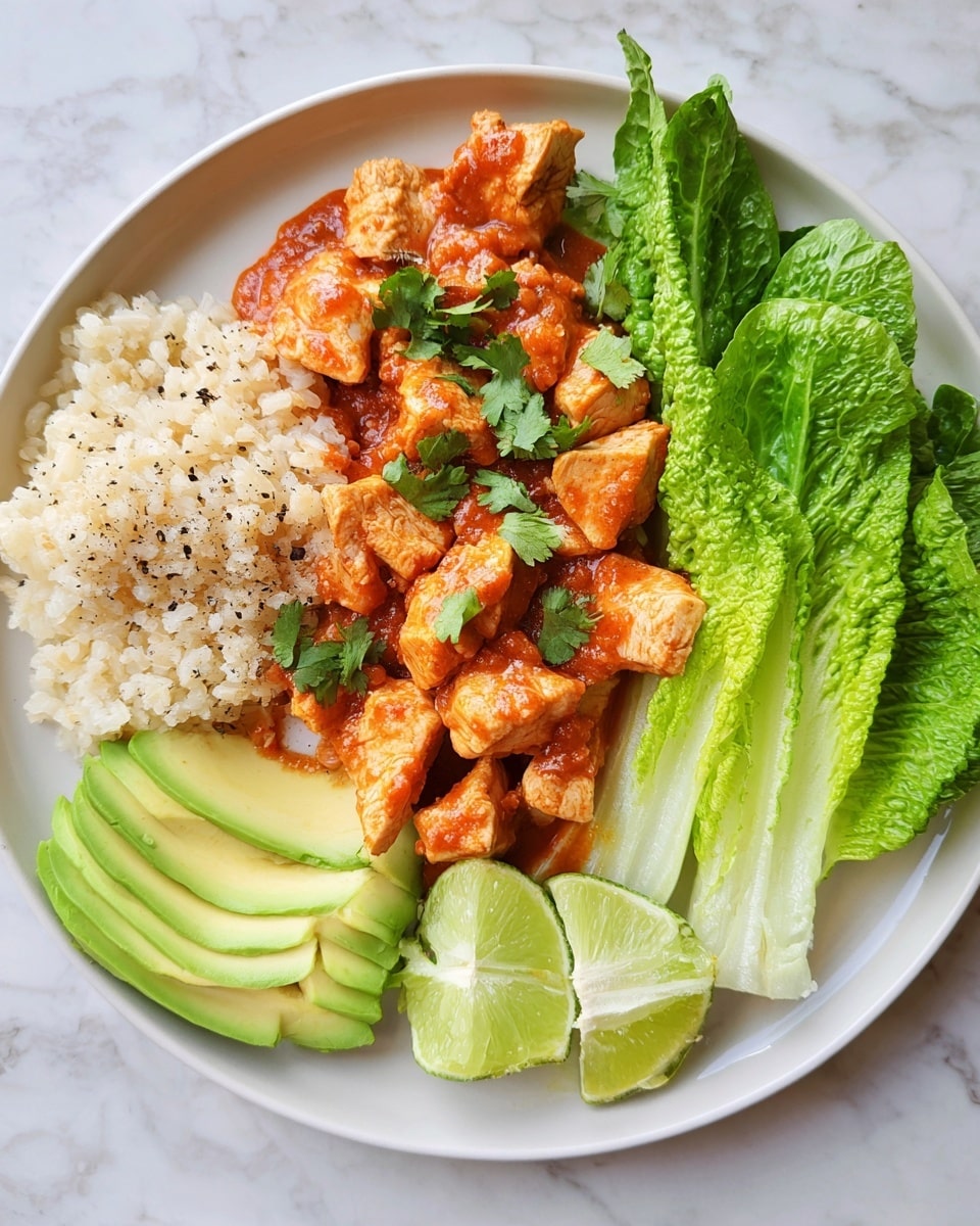 A close-up image of a black spoon holding pieces of chunky, cooked chicken soaked in thick, smooth orange-red sauce. The chicken pieces are medium-sized, with a light golden-brown color and tender texture visible. The spoon is dipped into a pot filled with more of the same thick sauce, covering additional pieces of chicken in a rich, glossy orange-red color. The edge of the pot is visible with a matte dark gray surface, and the background shows a white marbled texture. photo taken with an iphone --ar 4:5 --v 7