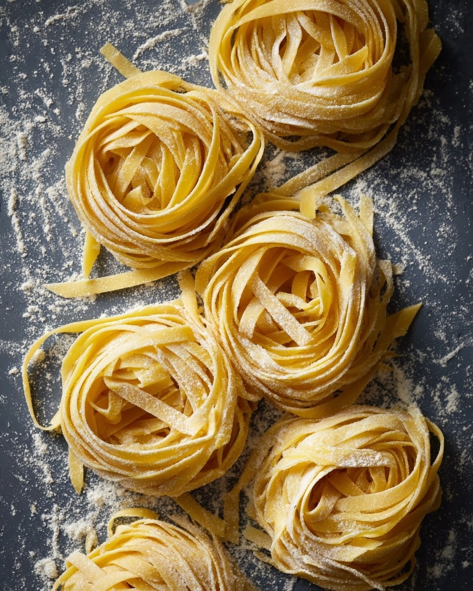 Long, thin, fresh pasta strands hang evenly from a natural wood drying rack with several horizontal rods. The pasta is light yellow with a smooth texture, and some ends curl slightly, resting loosely on a white marbled surface beneath. The background is softly blurred in neutral tones, emphasizing the pasta's bright color and delicate detail. Photo taken with an iphone --ar 4:5 --v 7