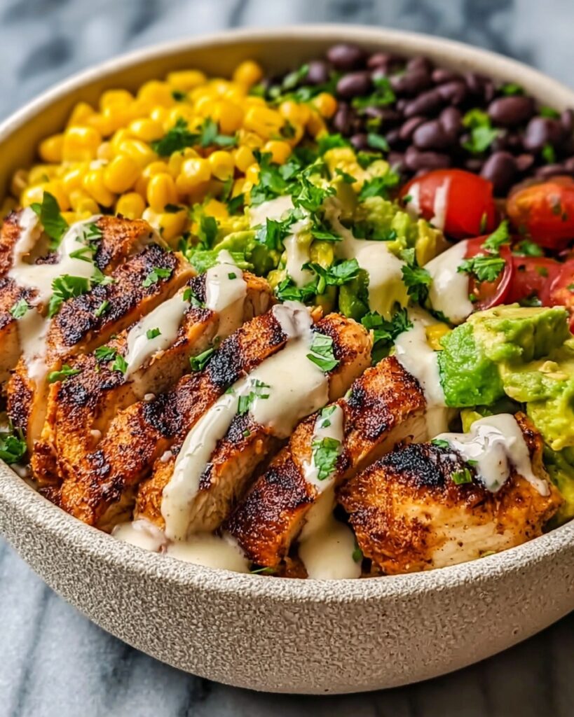 Chipotle Chicken Bowl with Black Beans, Corn, and Creamy Lime Sauce Recipe