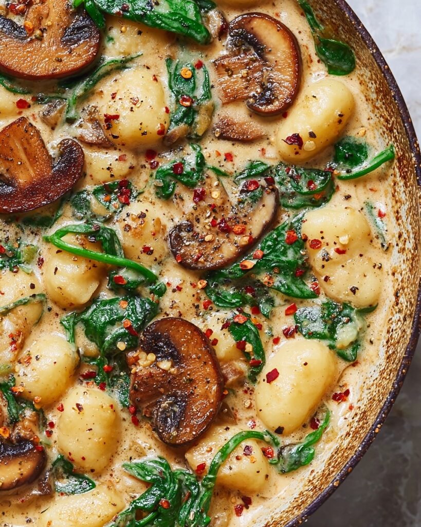 Creamy Mushroom and Spinach Gnocchi Skillet Recipe