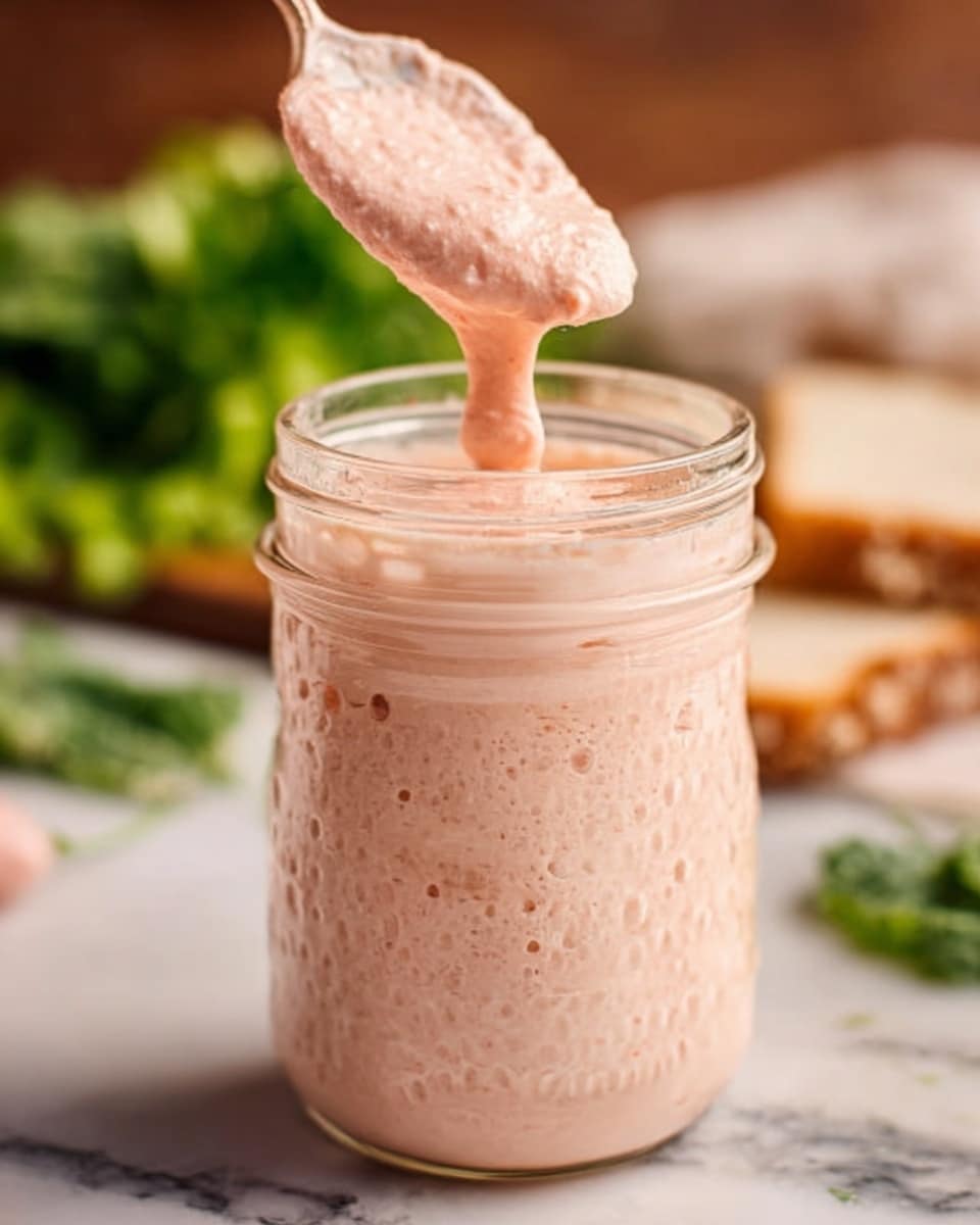 A clear glass jar filled with a creamy, light orange sauce with a smooth and thick texture, slightly swirled at the top where a spoon lifts some sauce from the jar. The jar sits on a white marbled surface with fresh green parsley leaves and small bright red cherry tomatoes blurred softly in the background, creating a fresh and natural setting. A woman's hand holds the spoon gently above the jar, showing the sauce's thick consistency. Photo taken with an iphone --ar 4:5 --v 7