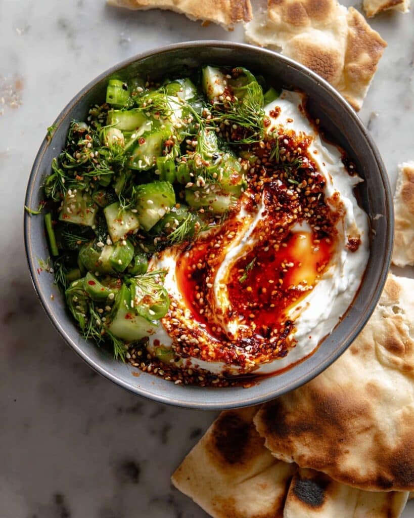 Harissa Eggs in Whipped Goat Cheese with Avocado Salad and Chili Butter Recipe
