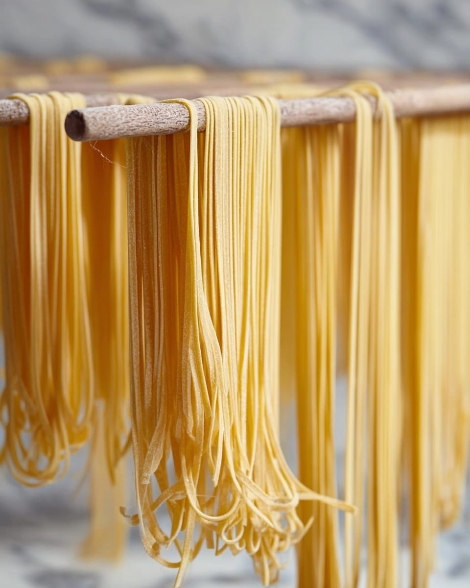 Five nests of uncooked fresh pasta are placed on a dark gray surface with scattered flour around them. Each yellow pasta nest is made of long, thin flat ribbons of dough, loosely coiled into circular shapes with visible dusting of flour on their slightly rough texture. The pasta strands overlap each other in layers, showing a natural, handmade look on the dark background that contrasts with the pale yellow color of the noodles. photo taken with an iphone --ar 4:5 --v 7
