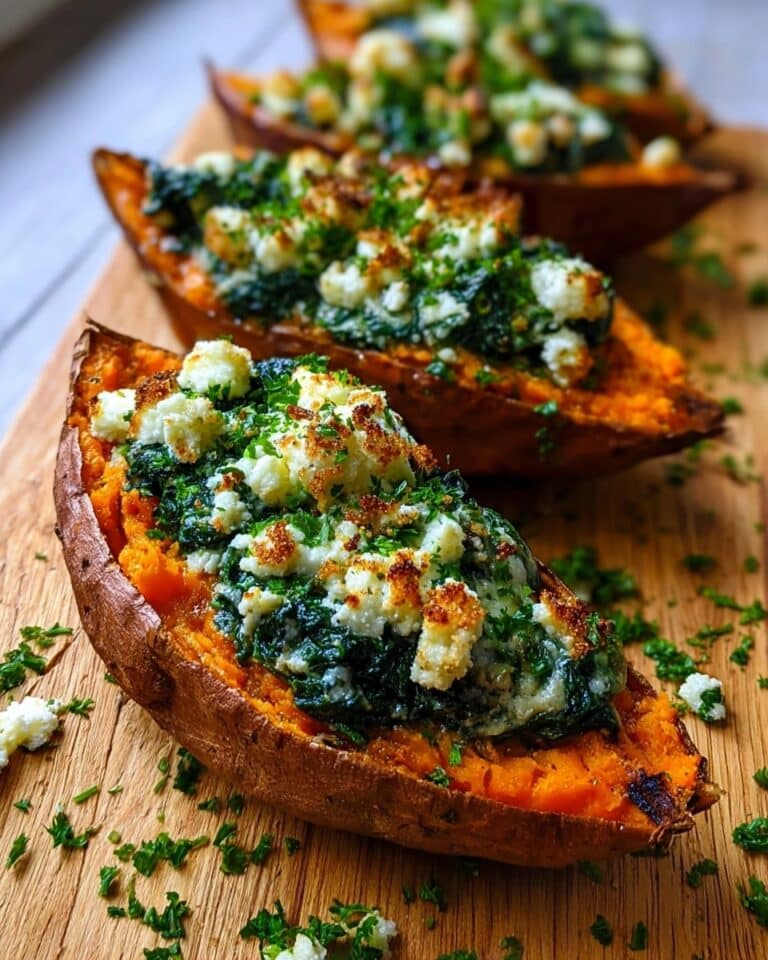 Spinach and Ricotta Stuffed Sweet Potatoes with Herb Drizzle Recipe