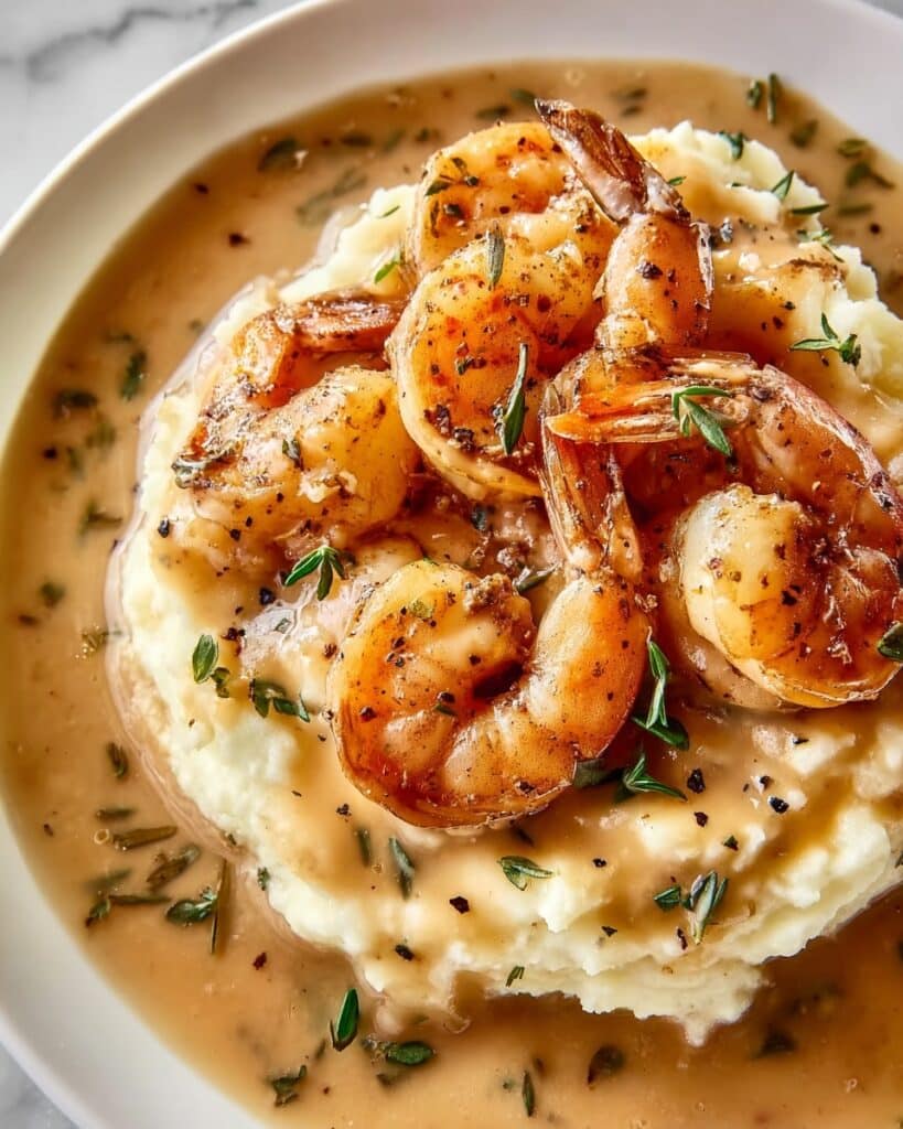 Creamy Garlic Shrimp over Mashed Potatoes Recipe