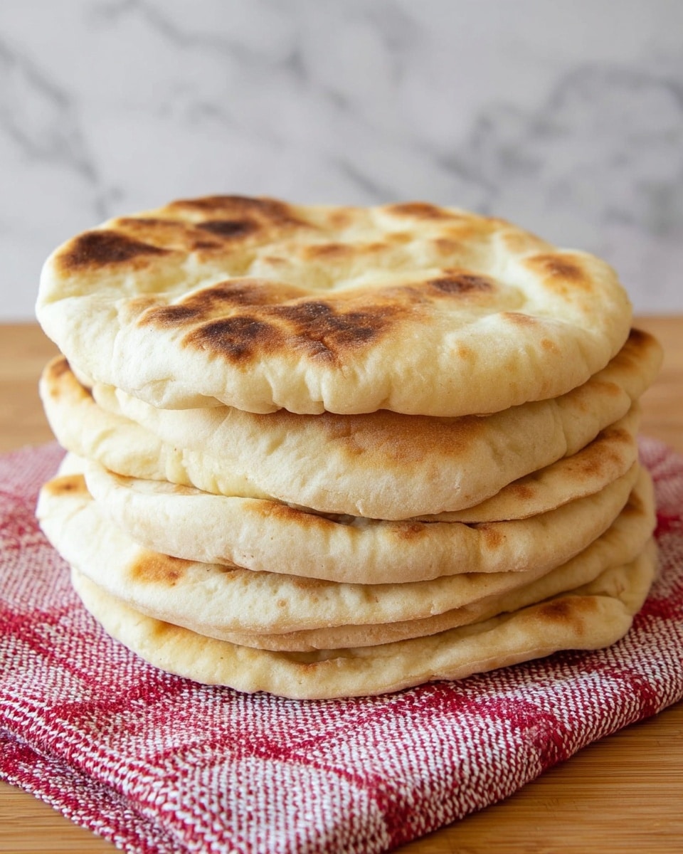 A basket lined with a white cloth featuring red stripes holds several pieces of round flatbread. The flatbreads are stacked loosely with some standing upright and others lying flat. Each piece shows different textures, with a golden-brown, slightly charred pattern on top, soft and fluffy beige dough in the middle, and light spots where the bread is more baked. The basket is placed on a white marbled surface. photo taken with an iphone --ar 4:5 --v 7