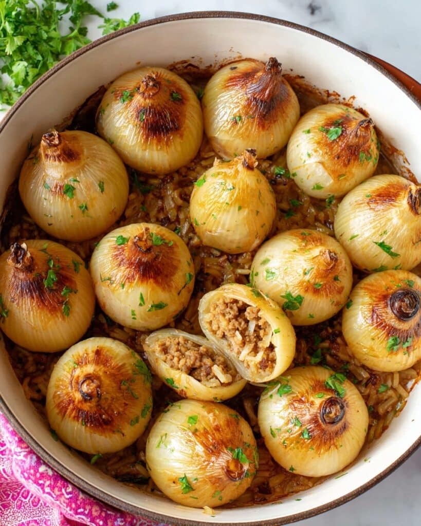Stuffed Onions with Ground Beef, Rice, and Tomato Sauce Recipe