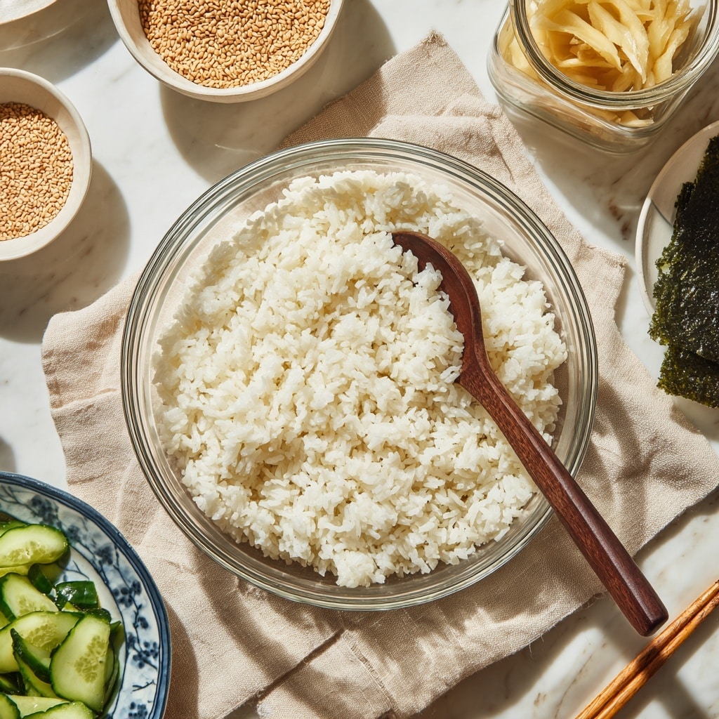 The image shows a round white plate with thin stripe details, filled with 13 sushi rolls. Each roll has a dark green nori seaweed outer layer, a thick layer of white sticky rice inside, and small green fillings made of cucumber and leafy greens. Some rolls have light brown sesame seeds sprinkled on the rice. The plate is set on a white marbled surface. To the right, there is a white bowl with dark soy sauce, and a pair of light brown wooden chopsticks rests at the bottom right corner. photo taken with an iphone --ar 4:5 --v 7