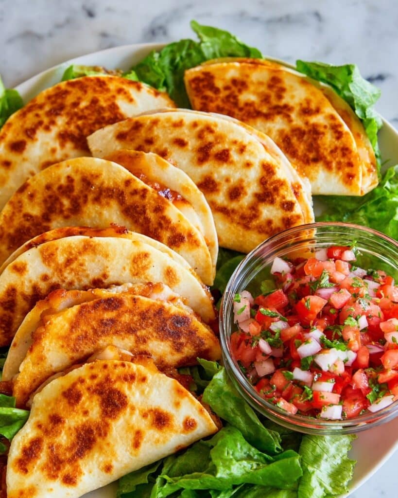 Mini Chicken Quesadillas with Salsa, Cilantro, and Guacamole Recipe