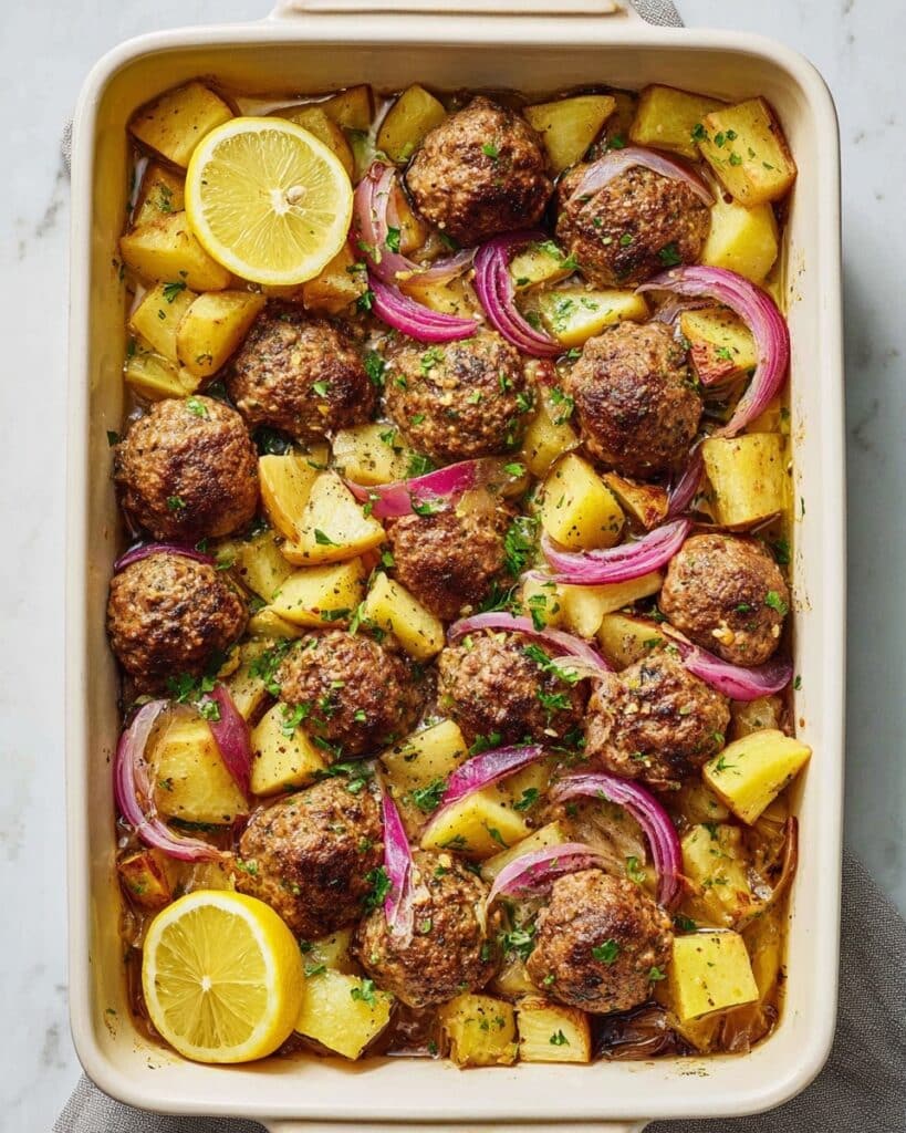 Greek Meatballs and Potatoes with Ladolemono Sauce Recipe