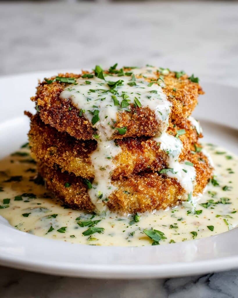 Parmesan Crusted Chicken with Creamy Garlic Sauce Recipe